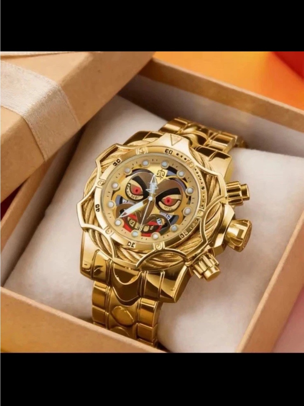 Gold Tone Men's  Joker Clown Chronograph Watch with Sculpted Bezel